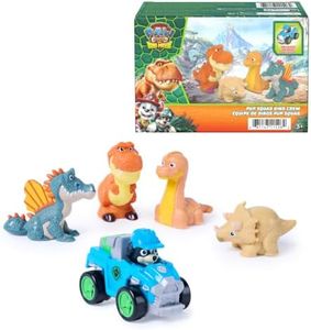 PAW Patrol The Dino Movie Pup Squad Dino Crew Toy Figures Pack | 1 Exclusive Rex Vehicle, 4 Rollable Dinosaur Figures, Ball Bearings, Sized For Small Hands, Kids Toys for Boys & Girls Ages 3