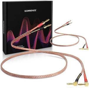 UCINNOVATE 2 Pack 13 AWG Speaker Wire with Banana Plugs, 2X 3m High-end HiFi Speaker Cable with Gold-Plated Right Angle Banana Plugs to Banana Plugs Audio Cable Speaker Cord for Audiophile (2X 9.8FT)