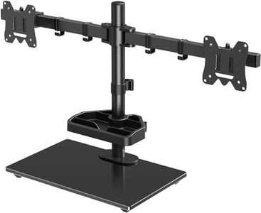 MOUNTUP Dual Monitor Stand, Free Standing Monitor Desk Mount for 2 Screens fits 13-27 inch, Holds Max 17.6 lbs, Computer Monitor Arms with Tempered Glass Base & Storage Tray VESA 75x75 &100x100mm