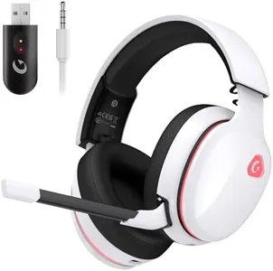 Gtheos 2.4GHz Wireless Gaming Headset for PS5, PS4 Fortnite & Call of Duty/FPS Gamers, PC, Nintendo Switch, Bluetooth 5.3 Gaming Headphones with Microphone for Mobile, Stereo Sound (Whitered)