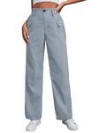 TOPLOT Cotton Solid Multi-Pocket Cargo Pant for Women (Wide-Leg-Cargo-5195-Silver-32)