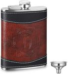 Baderke Personalized Groomsmen Flask 8 oz Leather Brown Hip Flasks for Liquor with Initials, Monogrammed Leak Proof Stainless Steel Drinking Flasks Gift for Men Dad Grandpa Birthday Wedding(Letter D)