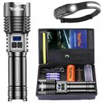 Relybo Torches LED Super Bright 1000000 Lumen, Rechargeable Torch Flashlight, Powerful Torches Battery Powered, 2 Switches, 4 Lighting Mode, High Powered Torch for Dog Walking Camping Hiking Emergency