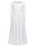 Arshiner Girls Maxi Long Dress Kids Casual Dress White Weeding Dress with Pocket Round Neck Dress for8-9 Years