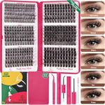 Lash Clusters - 432pcs Lash Extension Kit Fluffy Lash Clusters Kit WideSpan Individual Lashes D Curl Eyelash Clusters Eyelash Extension Kit With Bond Seal Cluster Eyelash Extension Eyelashes 12-20mm