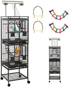 68" Double Bird Cage,Stackable Divided Parakeet Cage, Parrot Cages for Medium Birds with Bird cage Cover,Birdcage Seed Catcher,for Cockatiels Canaries Lovebirds Finches Budgies Small Parrots