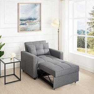 Convertible Sofa Chair Bed, 3 in 1 Convertible Sleeper Sofa Bed, Linen Convertible Sofa Bed, Convertible Sleeper Sofa with Adjustable Backrest, Modern Sleeper Chairs for Adults for Living Room, Gray