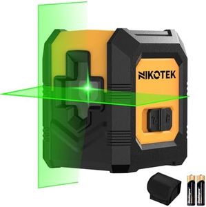 NIKOTEK Cross Line Laser Spirit Level (Vertical/Horizontal Green Laser, Working Range: 15 m, IP54, 2 x AA Batteries, Protective Bag), for Construction Sites/Interior Decoration/DIY