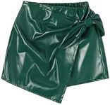 Milumia Girl's PU Leather Wrap Knot Side Skorts Casual Ruched Elastic Waist Shorts Green 11-12 Years