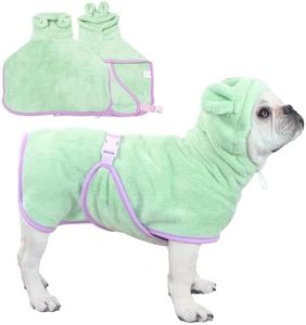 Fnaobai Pet Bathrobe for Dog Cat Absorbently Quick Drying Coat Cute Dogs Bath Towel Hooded Robe Adjustable Collar & Belly Strap for Pool Beach (Green, X-Small)