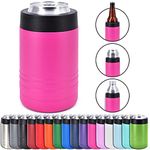 4-in-1 Stainless Steel 12 oz Double Wall Vacuum Insulated Can or Bottle Cooler Keeps Beverage Cold for Hours - Also Fits 16 oz Cans - Powder Coated Pink - Clear Water Home Goods