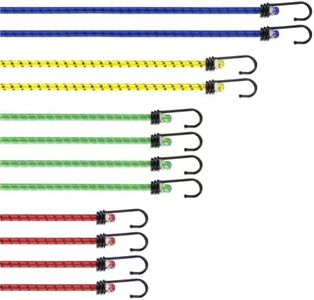 PRETEX 12 Bungee Cords with Hooks - Long Cord Rope Pack in 4 Different Length Multicolor - Strong Elastic Straps w/Heavy Duty Hooks - Bungees Pack for Various Cargo