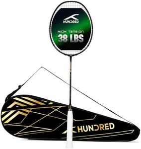 Hundred Predator 82 Extra Strong Japan Made Graphite Strung Badminton Racket with Full Racket Cover | 82 Grams (4U) | Maximum Tension : ?38Lbs (Dark Grey/Red)