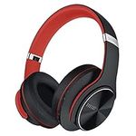 DOQAUS Wireless Headphones, [90 Hrs Playtime] Bluetooth Headphones with 3 EQ Modes, Hi-Fi Stereo Over Ear Headphones with Microphone and Comfortable Earpads for Cellphone/TV/PC/Laptop (Black-Red)