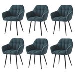 HomJoy Dining Chairs with Fabric Thick Padded Upholstered Kitchen Chair Armchair with Backrest Metal Legs Leisure dining chairs (6,Teal)