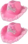 Generic 2x Western Style Pink Cowboy Hat with Tiara Cowgirl Hat Cowboy Caps Holiday Costume Party Hat