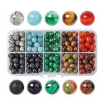 SOSMAR 200pcs Stone Beads, 8mm Crystal Round Beads for Jewelry Making, Lava Bead/Tiger Eye/Red Agate/Aquamarine/Jasper Craft Beads for Bracelet Necklace Making, 10 Colours DIY Smooth Stone