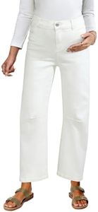 BLENCOT Womens Maternity Elastic Hight Waisted Wide Leg Jeans Pregnant Baggy Jeans Barrel Denim Trouser Pregnancy Pants P2 White 2XL