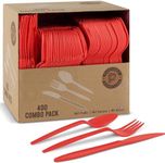 PLASTICPRO 400 PackChristmass Red HolidayDisposable Plastic Utensils Assorted Colored Cutlery Combo Set Forks Spoons Knives Silverware, Red Plastic Cutlery for Parties