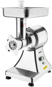 Buffalo 550W Heavy Duty Meat Mincer Size 12, Silver, Aluminium & Stainless Steel, Output: up to 130 kg/hour - Includes 6 & 8 mm Perforated Plates, Feeder Pan, Pusher & Sausage Tube - CH133