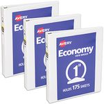 Avery Economy View 3 Ring Binder, 1 Inch Round Rings, 3 White Binders (05760)