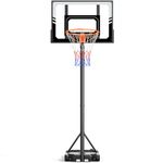 Basketball Hoop for Kids TONBUX Portable Adjustable 7FT Kids Basketball Hoop and Stand for Backyard Driveway Indoor Outdoor, Shatterproof PC Backboard, On Wheels (Black & Grey Backboard)