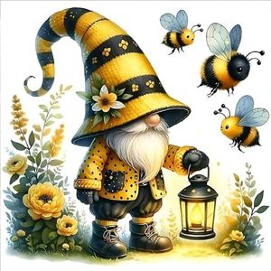 igoodom 5D Gnome Diamond Art Kits for Adults, Full Drill Gnomes with Flower Bee Diamond Painting Kits, DIY Gem Art Painting for Home Decor 14x14inch