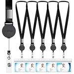 Lanyard with ID Holder (5 Pack) 20" Flat Polyester ID Lanyard with Retractable Badge Reel & Horizontal Name Badge Holder for Offices ID, School ID, Driver Licence (5)