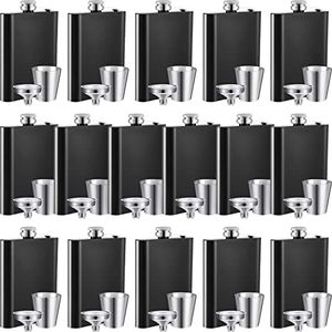 16 Packs Hip Flask for Liquor Matte Black 8 oz Stainless Steel Hip Flask Leakproof Flask Set with 16 Funnel and Shot Cups for Men Women Drinking Cocktail Whiskey Wine Wedding Groomsman Party Supply