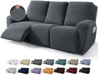 JIVINER Newest Design 8-Piece Recliner Sofa Covers Stretch Jacquard Couch Covers for Recliner Slipcovers for Living Room 3 Cushion Soft Recliner Protector with Pocket (Sofa Recliner, Dark Gray)