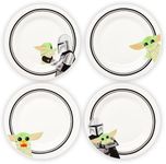 Silver Buffalo Star Wars The Mandalorian and The Child Baby Yoda Grogu 4 Pack Rimmed Ceramic Plate Set, 8 Inches