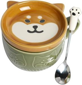 HOTUT Tazas de Café Perro con Tapas,300ml Tazas de Café con Tapa y Cuchara para Perro,Taza de Té de Cerámica de Animales Novedosos,Kawaii Tazas de Café,Regalos de Cumpleaños de Navidad para Amigos