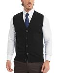 KALLSPIN Men's Lightweight Cotton Cardigan Sweater Classic V Neck Sleeveless Sweater with Buttons(Black, Large)