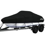 Morhept Waterproof Trailerable Boat Cover, Upgraded Tracker Bass Boat Cover for Mooring Towing, All-Weather Protection Heavy Duty Boat Covers, Fits 17-19 feet Runabout, V-Hull, Tri-Hull, Black