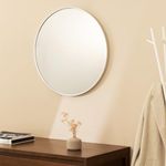 Navaris Round Mirror - 60 cm (24 inches) - Large Circle Wall Mirror for Bathroom Bed Room or Living Room - Sleek Aluminum Backed Frame - Silver