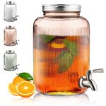 Berglander Glass Drink Dispenser for Fridge, 1 Gallon Beverage Dispenser with Leakproof Stainless Steel Spigot, Water, Juice Dispenser for BBQ, Picnic, Parties and Events