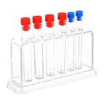 ULTECHNOVO Clear Plastic Test Tubes with Rack, 6 Bottles & 1 Rack, Clear Test Tube Racks Set Laboratory Tubes Test Tube Stand Science Lab Use