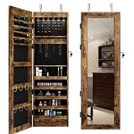 SDHYL Mirror Jewelry Cabinet,Jewelry Armoire Organizer with Full Length Mirror,Wall/Door Mounted Body Mirror with Jewelry Storage for Earrings Rings Necklace Cosmetic,Rustic Brown