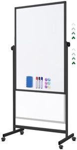 Rolling Whiteboard Magnetic Mobile Portable White Board 48x32 Inches Height Adjustable Double-Sided White Board on Wheels Dry Erase Board Easel with Stand for Office, Home & Classroom, Black