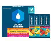 Liquid I.V. Hydration Multiplier Electrolyte Powder Mix Variety Pack, Lemon Lime, Passionfruit, Strawberry and Tropical Punch Flavours, for Fast Hydration & Energy, 16 Sachet Sticks