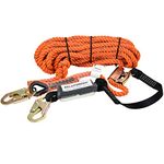 WELKFORDER 50FT Vertical Lifeline Assemble Three Strand Rope Fall Protection with Rope Grab Snap Hooks Shock Absorber Fall Protection Safety Equipment ANSI Compliant