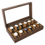 Uten Watch Box with 12 Slots, Watch Case with Real Glass Lid, Wood Grain PU Leather Watch Display Storage Box with Removable Imitation Suede Watch Pillows, Metal Clasp, Gift for Men and Women