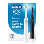 Oral-B iO2 Electric Toothbrush Twin Pack, for an Easy Switch to Electric, Black & White, Rechargeable Electric Toothbrushes, (2) iO Series 2 Power Toothbrushes and (2) Ultimate Clean Brush Heads
