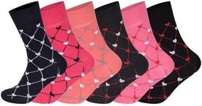 ARG 6 Pairs Ladies Loose Top Non Elastic Cotton Socks Comfort Fit Diabetic Socks Swollen Feet Oedema Poor Circulation women’s, For Wide Feet UK 4-8 (Cotton, Hearts)