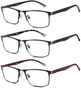 3 Pack Business Blue light Blocking Reading Glasses for Men, 1.25 Metal Readers