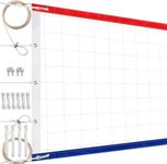 XXXYYY Official Volleyball Net Outdoor Heavy Duty, Upgraded Weather Resistance, Lengthened Stainless Steel Cable, Thicker Sides Tapes, for Indoor Outdoor Sports- 32x3FT, Red White Blue (Net Only)