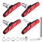 Grantop V Bike Brake Pads, 2 Pairs V Bicycle Brake Blocks Set 70 mm Road Bike Brake Pads with Hex Nuts and Spacers for Mountain Bikes Bicycle, Hex Wrench Included (Red)