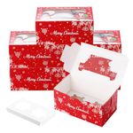 Coolty 50pcs Cupcake Boxes 2 Holes Cardboard Packaging Boxes Bakery Pastry Boxes with Window and Inserts for Cookies Muffins Cupcakes Desserts Pies (2 Holes-Red Christmas Type)