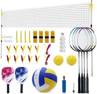ZHUOKECE Outdoor Portable Volleyball and Badminton Net Combo Set, Official Size 5 Volleyballs Pickleball and Badminton Set for Backyard Games (Blue+Green)