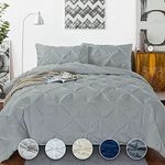 Silver Solid Pinch Pleated Pintuck Pillow Shams Set of 2 - Hypoallergenic 500-TC 100% Egyptian Cotton Decorative Pintuck Pillow Sham (Silver, Full (80" X 90"))